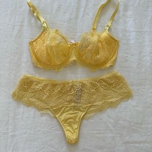 Yellow 34D Wicked Unlined Lace + M Yellow Panty